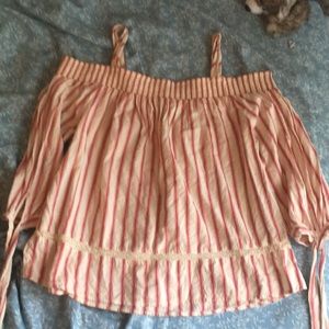 Peppermint Striped Off-Shoulder Top w/ Sleeve Ties